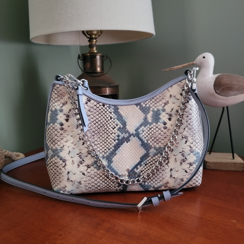 Kate Spade KF558 Snake Embossed Convertible Crossbody Blue Leather Bag